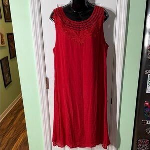 Forgotten Grace Red Sleeveless Dress Lace Detail Plus Size Knee Length Size 1X
